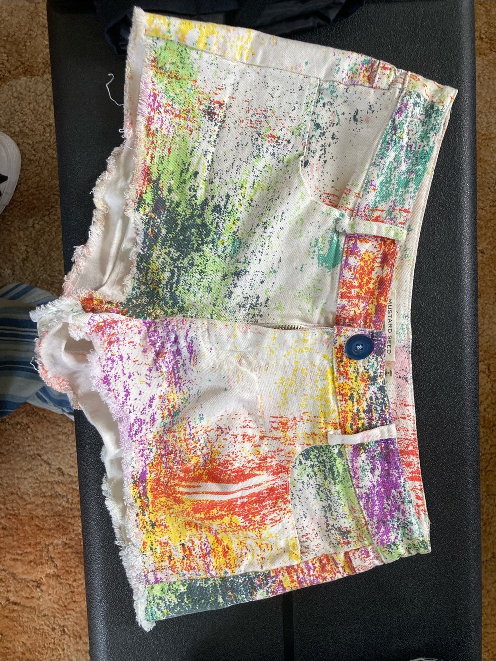 Mustard Seed Multicolor Paint-Splatter Denim Shorts